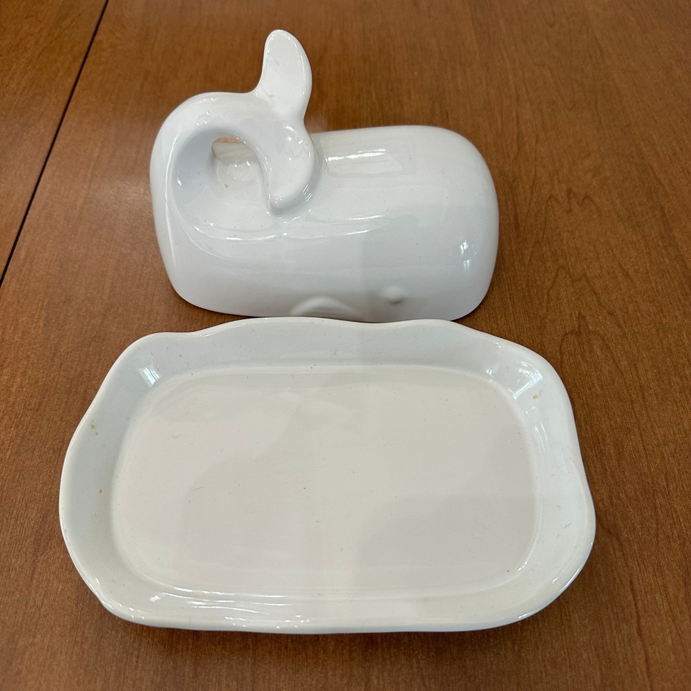 Port Philip Shore Line White Ceramic Whale Butter Dish Nautical Coastal Decor - Picture 4 of 5